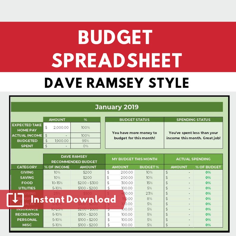 Dave Ramsey Budget Planner Budgeting Spreadsheet Calculator Etsy