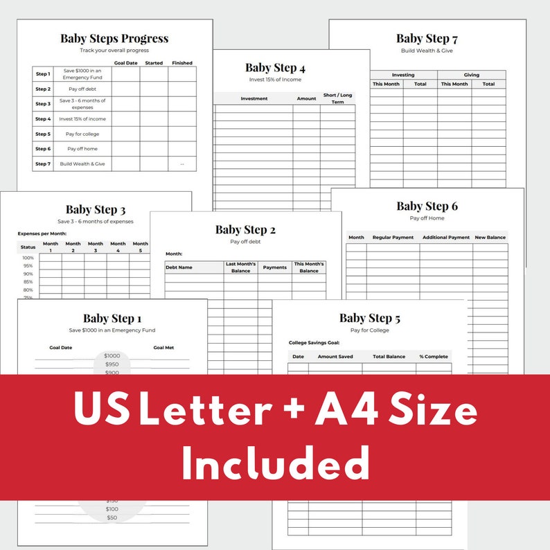 Baby Steps Progress Tracker Printable Planner Pages in A4 ...
