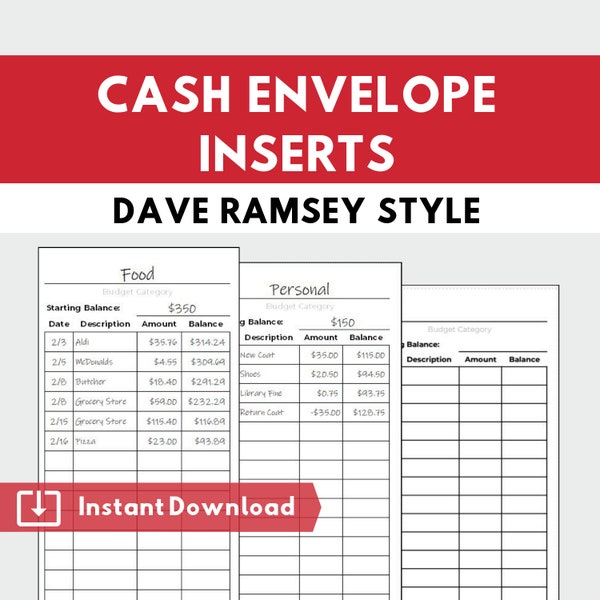 Cash Envelope System Inserts - Printable Expense Tracker - Dave Ramsey