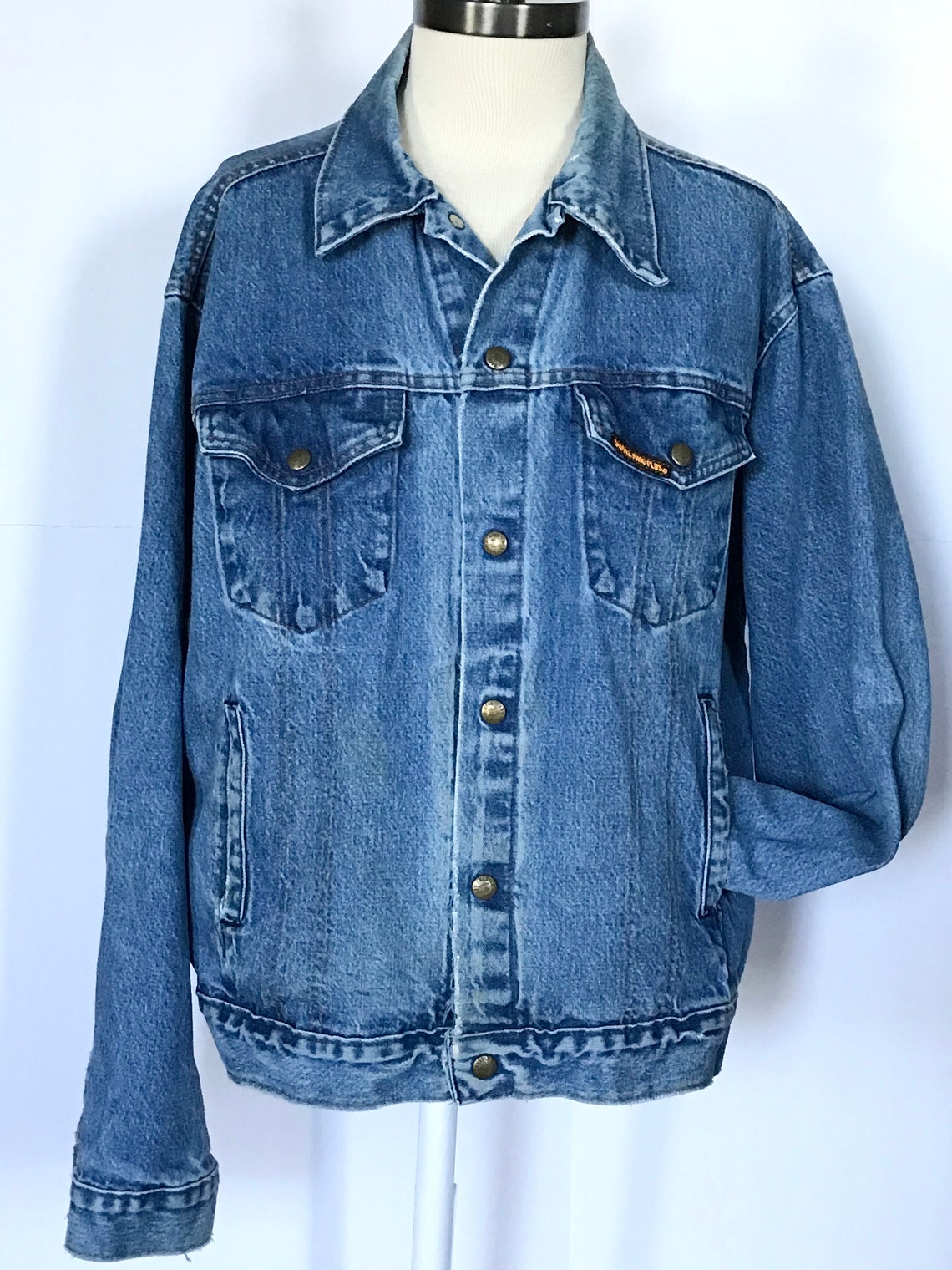 90s 1990s Jean Jacket Western Distressed Denim Size | Etsy