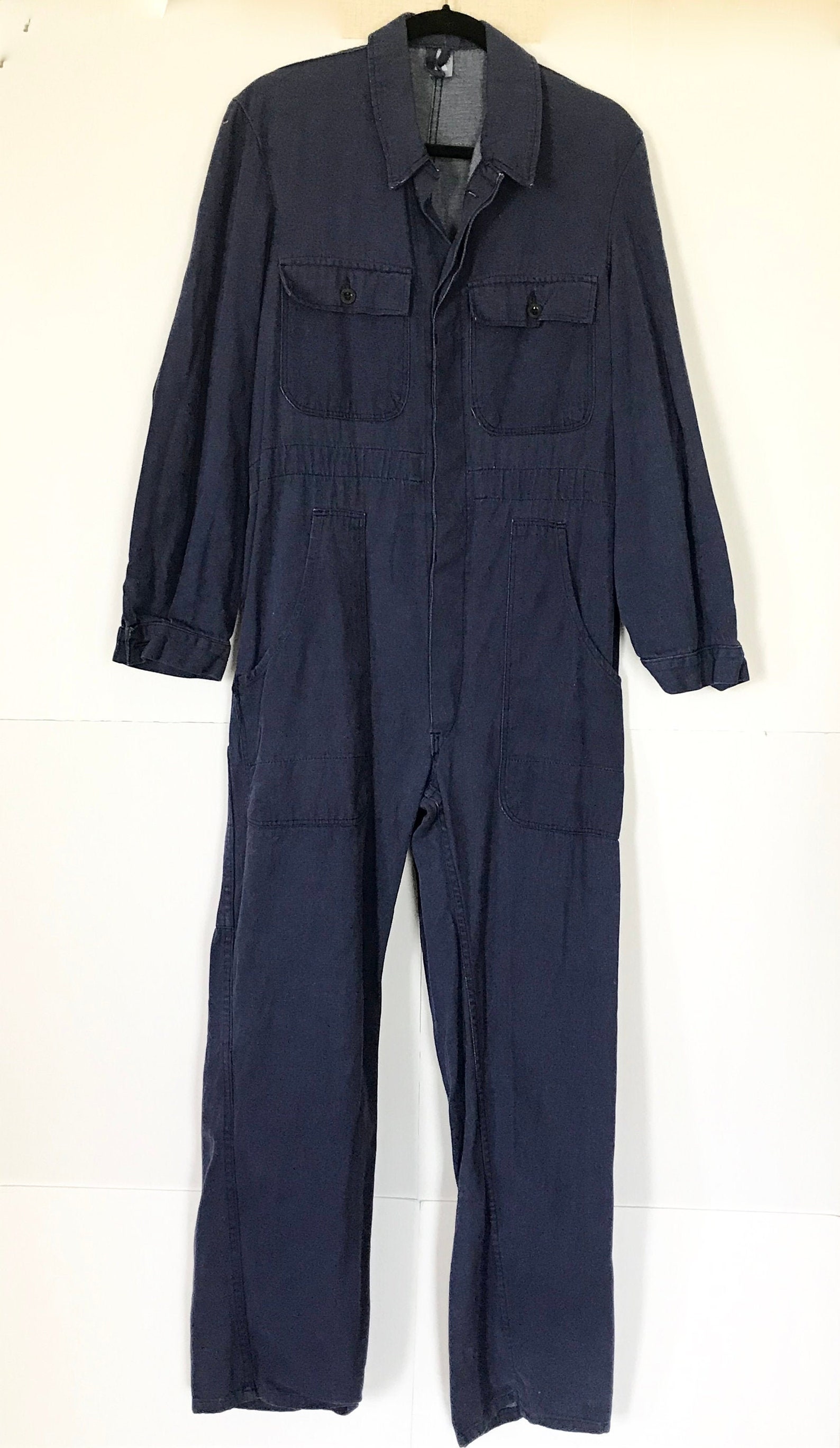 70s 80s Jumpsuit Coveralls Blue Denim Cotton Elastic | Etsy