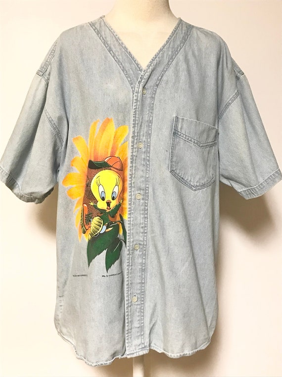1990s 90s Short Sleeve Button Up Shirt - Tweety B… - image 1