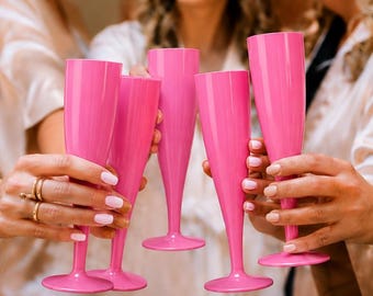 10 x Pink Biodegradable Plastic Prosecco Flutes 175ml Champagne Glasses