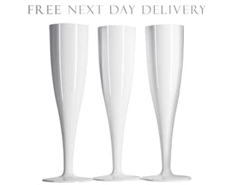 20 x White Plastic Prosecco Flutes 175ml Champagne Glasses