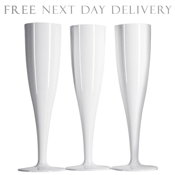 20 x White Plastic Prosecco Flutes 175ml Champagne Glasses