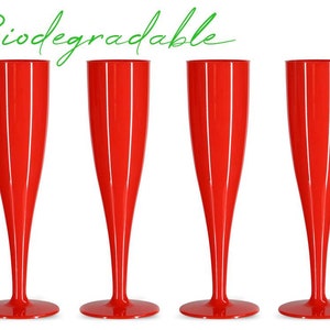 50 x Red Biodegradable Plastic Prosecco Flutes 175ml Champagne Glasses