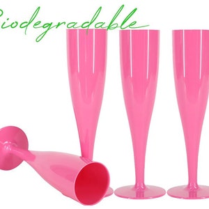 20 x Pink Biodegradable Plastic Prosecco Flutes 175ml Champagne Glasses