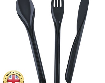Black Plastic Cutlery Set: 30 Sets, Disposable Party Utensils