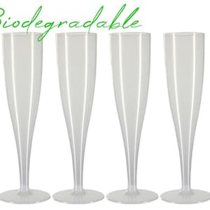 10 x Colourless Biodegradable Plastic Prosecco Flutes 175ml Champagne Glasses