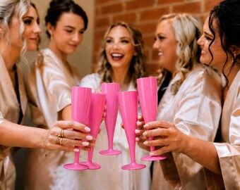 50 x Pink Plastic Prosecco Champagne Flutes 175ml 6oz