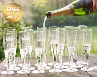 50 x Clear Disposable Plastic Prosecco Flutes 175ml Champagne Glasses