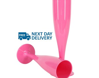 100 x Pink Biodegradable Plastic Prosecco Flutes 175ml Champagne Glasses