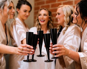 100 x Black Plastic Prosecco Champagne Flutes 175ml 6oz