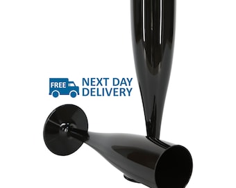 50 x Black Biodegradable Plastic Prosecco Flutes 175ml Champagne Glasses