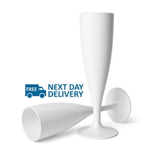 50 x White Biodegradable Plastic Prosecco Flutes 175ml Champagne Glasses image 1