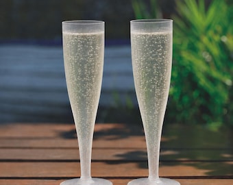 20 x Colourless Biodegradable Plastic Prosecco Flutes 175ml Champagne Glasses