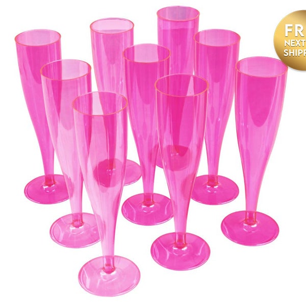 10 x Transparent Pink Plastic Prosecco Flutes 175ml Champagne Glasses