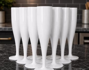 20 x White Plastic Biodegradable Prosecco Flutes 175ml 6oz