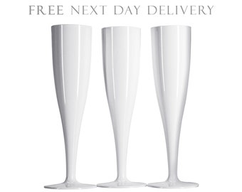 10 x White Plastic Prosecco Flutes 175ml Champagne Glasses