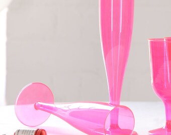 20 x Transparent Pink Plastic Prosecco Flutes 175ml Champagne Glasses