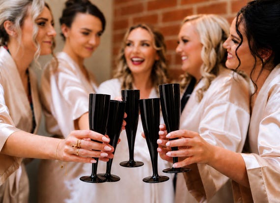 10 x Black Biodegradable Plastic Prosecco Flutes 175ml Champagne Glasses