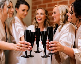 50 x Black Biodegradable Plastic Prosecco Flutes 175ml Champagne Glasses