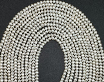 NATURAL Freshwater Nearly Round Pearl Strand 4.5mm | 16" strand of loose cultured pearls high luster genuine pearls in natural white ivory