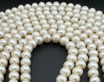 NATURAL Freshwater Pearl Strand 9.5mm to 10mm Potato | Genuine pearls in natural white, 16” full strand loose cultured pearls