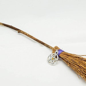 Besom Broomstick Handmade Willow Staff with Pentagram and Bell, Wicca, Witch, Pagan, Handmade, Altar, Sewn, Ritual, FREE P+P UK