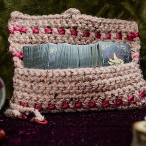 Papier pour cartes de tarot Athéna, fil pour étui au crochet fait main, style protection païenne Wicca, pentagrammes de prédiction, pont gaufré, conception de point gaufré