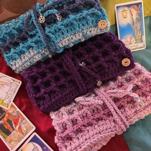 Papier pour cartes de tarot Athéna, fil pour étui au crochet fait main, style protection païenne Wicca, pentagrammes de prédiction, pont gaufré, conception de point gaufré
