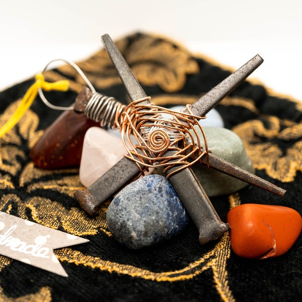 Nemain Cross - Protection Talisman, Amulet, Wicca, Pagan, Talisman, Copper, Antique Iron Nails, Protection, Spirits, Spell Witch FREE P+P UK