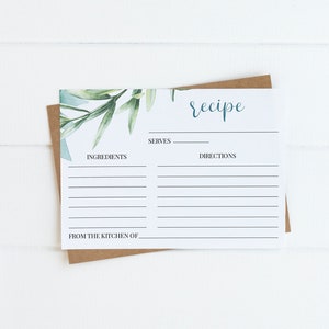 Greenery Recipe Card, Bridal Shower Recipe Card, Instant Download, Editable Succulent Wedding Recipe Template, Printable Recipe Insert #005