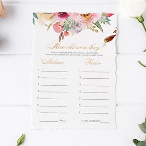 Bridal Shower Game, How Old Were They, Instant Download, Editable Bridal Game Template, Wedding Shower, Printable Bridal Shower Game #001