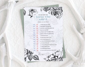He Said She Said, Editable Bridal Shower Game Template, Instant Download, Guess Who Said It Game Template, Printable Bridal Game #003