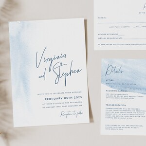Light Blue Wedding Invitation Template, Watercolor Blue Wedding Invitation, Instant Download, Minimalist Pastel Blue Wedding, Dusty Blue 021