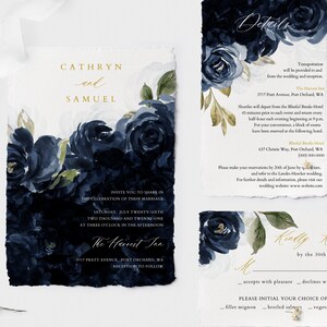 Navy Blue Wedding Invitation, Instant Download, Printable Wedding Invitation, RSVP, Details, Editable Wedding Invitation Template, DIY #015