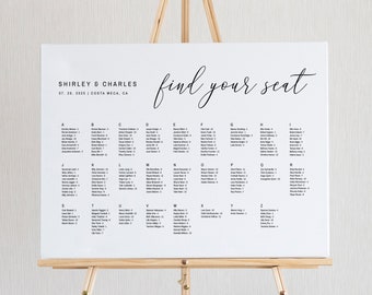 Plantilla de gráfico de asientos alfabético, descarga instantánea, letrero de asientos de boda editable, signo minimalista, plantilla de gráfico de asientos imprimible #C