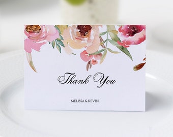 Thank You Card Template, Wedding Editable Template, Instant Download Floral Wedding Thank You Printable Card, Folded Printable Template #001