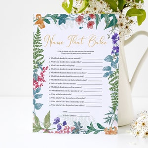 Name That Cake Game, Editable Bridal Shower Game Template, Instant Download Printable Game Template Editable Wild Flowers Bridal Game #009