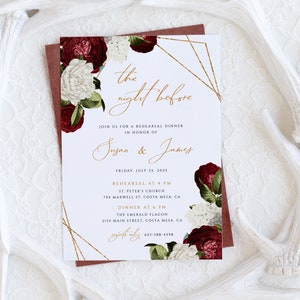 Burgundy Rehearsal Dinner Invitation, Rehearsal Template, Instant Download, Printable Wedding Rehearsal, Editable Rehearsal Invitation #007