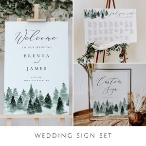 Winter Wedding Welcome Sign, Forest Seating Chart Template, Rustic Wedding Custom Sign, Instant Download, Editable Christmas Party Signs 022