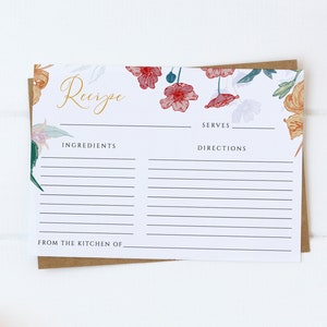 Wild Flowers Recipe Card, Bridal Shower Recipe Card, Instant Download, Editable Wedding Recipe Template, Printable Recipe Insert Card #009