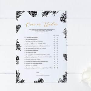 Over Or Under, Winter Pine Cone Bridal Shower Game, Instant Download, Editable Bridal Shower Game Template, Printable Bachelorette Game #011