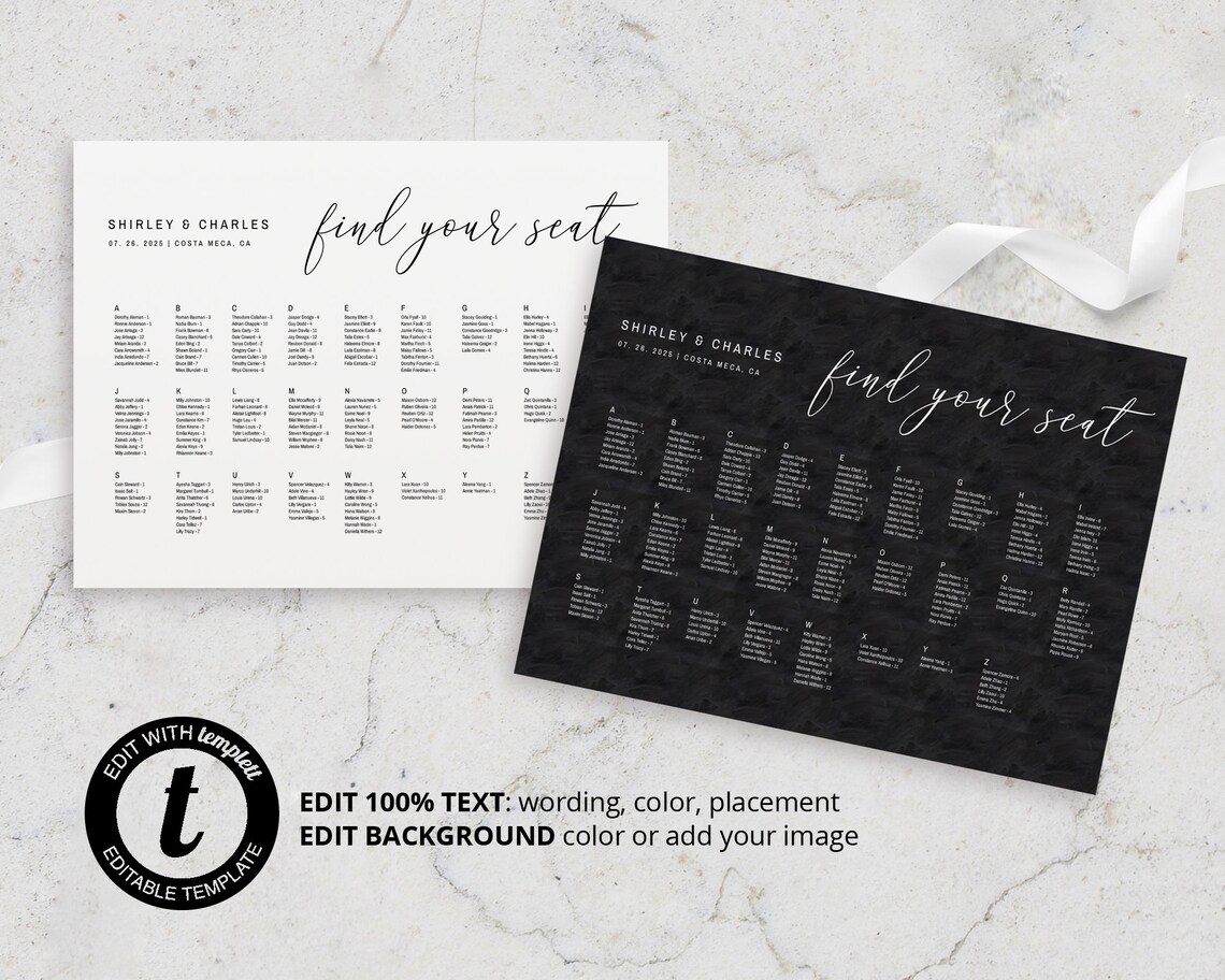 Alphabetical Seating Chart Template Instant Download - Etsy