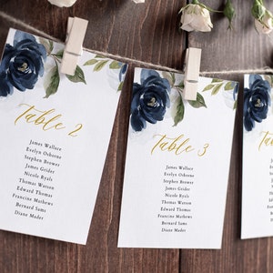 Navy Blue Seating Chart Cards, Boho Seating Cards Template, Instant Download, Editable Wedding Seating Cards, Printable Seating Cards #015