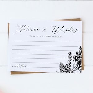 Tarjetas de consejos de boda de cono de pino de invierno, tarjetas de consejos y deseos, descarga instantánea, plantilla de tarjetas de consejos editables, tarjeta de consejos imprimible #011