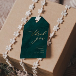 Forest Green Wedding Favor Tag, Dark Green Thank You Tag, Instant Download, Printable Gift Tag, Wedding Favor Tag Template, Editable Tag 024