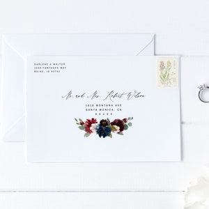 Burgundy Envelope Address Template, Editable Wedding Address Envelope, A7, A1, Instant Download, Printable Winter Wedding Envelope #016