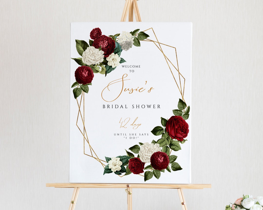 Burgundy Bridal Shower Welcome Sign, Editable Welcome Sign Template ...